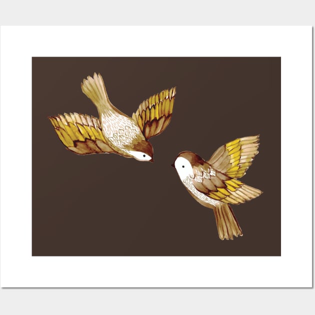 Two Birds Flying Sparrows Wall Art by Cecilia Mok